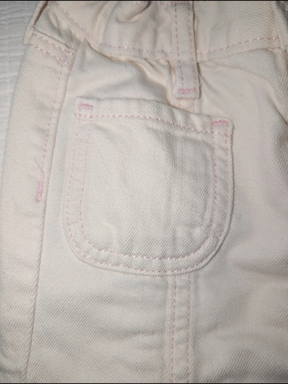 Old Navy Girls' Cream With Light Pink Stitching Wide-Leg Jeans
